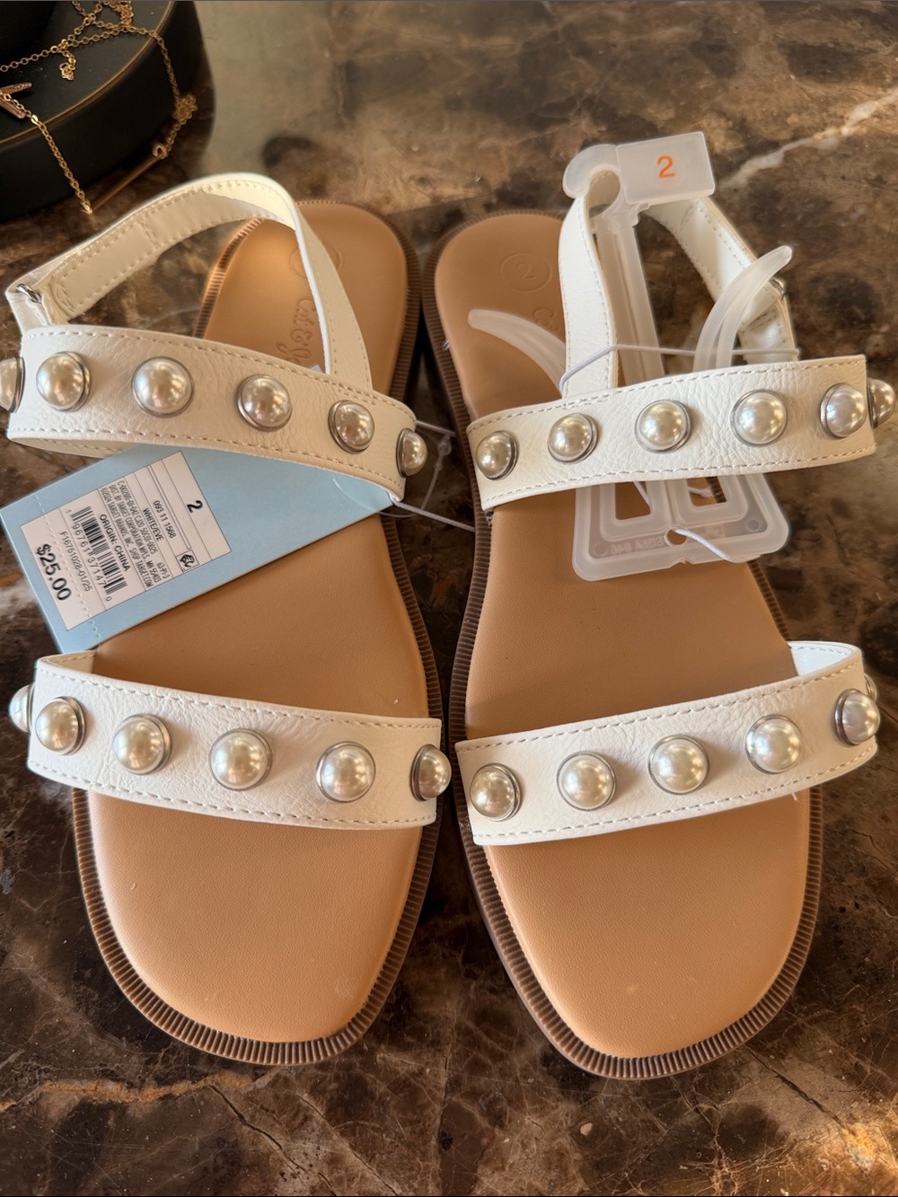 Target cat & Jack  White Pearl-Stud Strappy Sandals sz 2 nwt